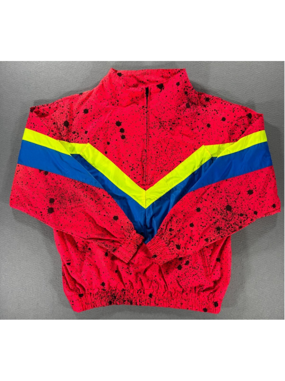 Vintage 80s 90s Dual Control Paint Splatter Chevron Windbreaker Jacket Med